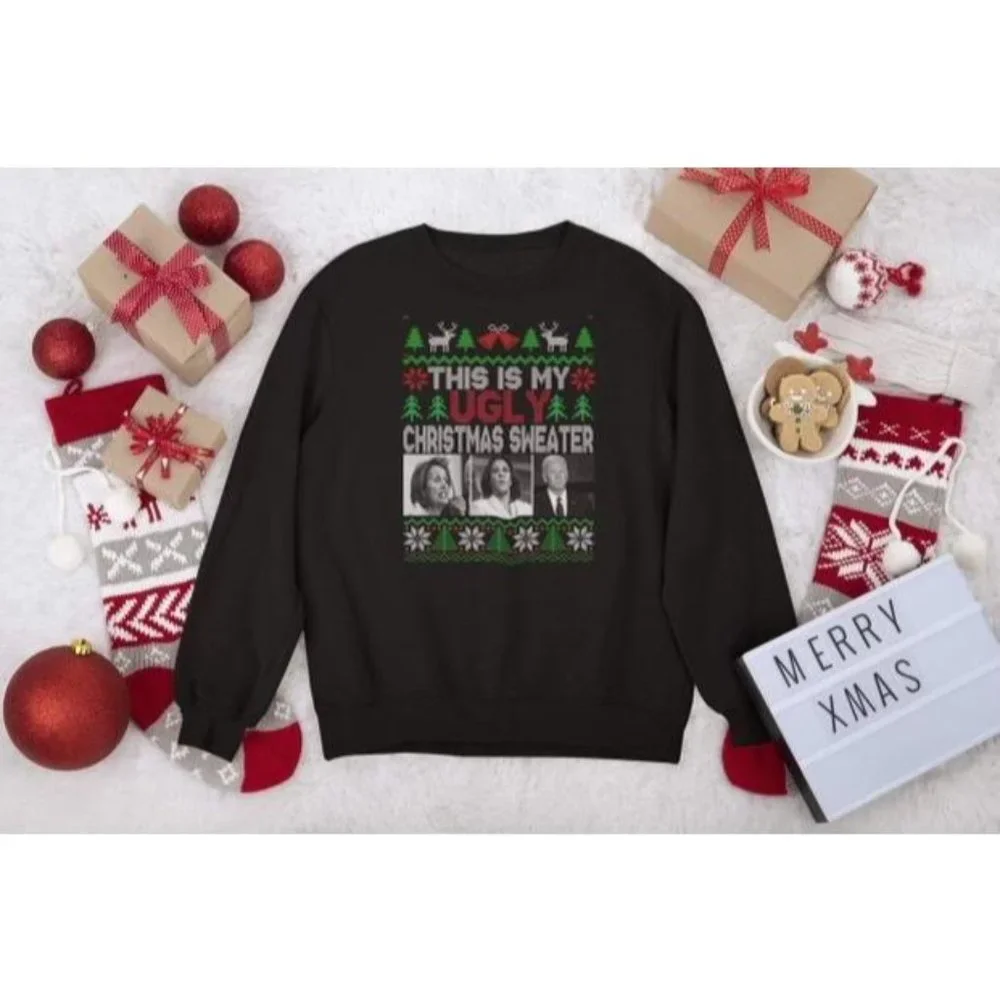 Ugly Christmas Sweater Handmade Graphic Crew Neck - Picture 1 of 4